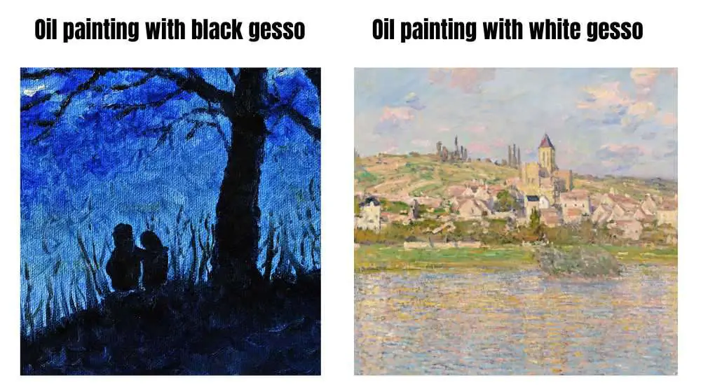Oil painting with black gesso as a primer - Oil painting with white gesso as a primer