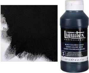 What is black gesso? This image is showing the working Liquitex Black Gesso on canvas